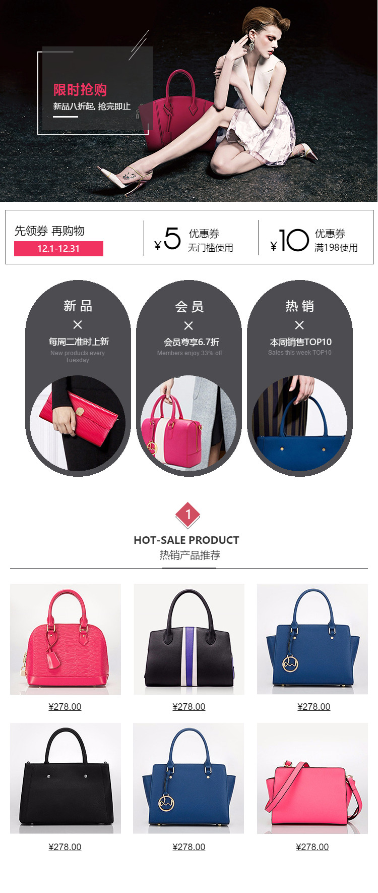  国际大牌女包、斜挎包、单肩包等详情页头共享模板