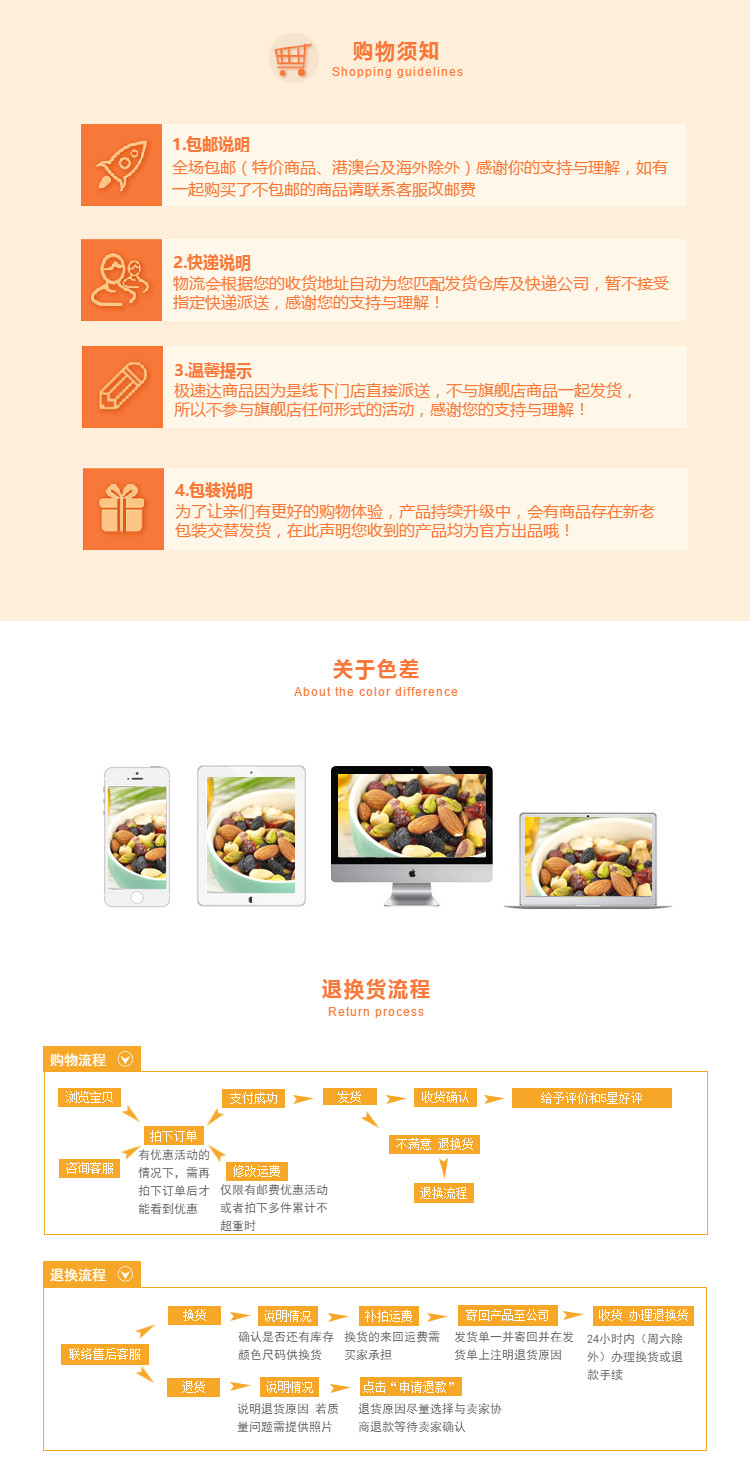  橙色食品、数码类行业详情页尾共享区域模板