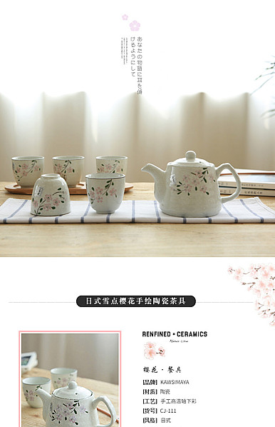  餐具、茶壶、茶杯、瓷器、碗等食器详情描述模板