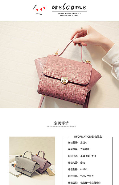  简约现代时尚风格女包、箱包等行业详情描述模板